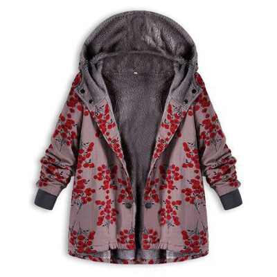 

Women Ethnic Style Print Coat Tops Hooded Casual Long Sleeve Single-Breasted Pro