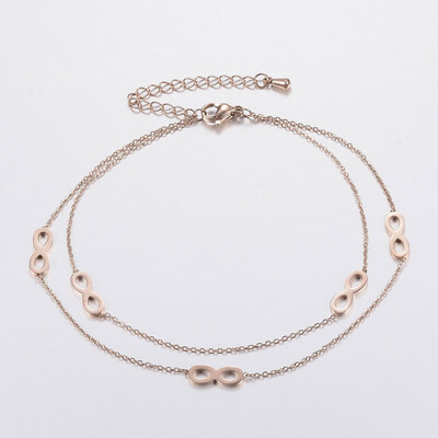 

304 Stainless Steel Multi-Strand Anklets with Lobster Claw Clasps Infinity Rose Gold 9"230mm
