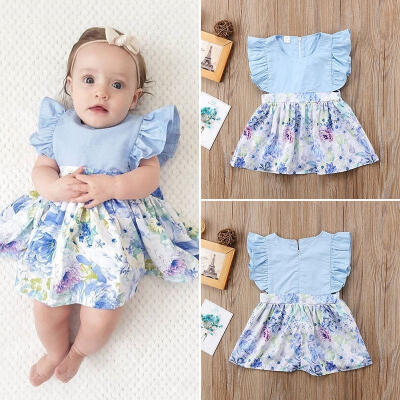 

Cute Newborn Toddler Baby Girl Sleeveless Princess Floral Party Dresses Sundress