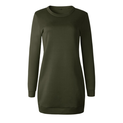 

Womens Fashion Solid Color Thicken Mini Dress Sweater Round Neck Long Sleeve