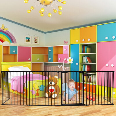 

6 Panel Metal Gate Baby Pet Fence Safe Playpen Barrier Wall-mount Multifunction