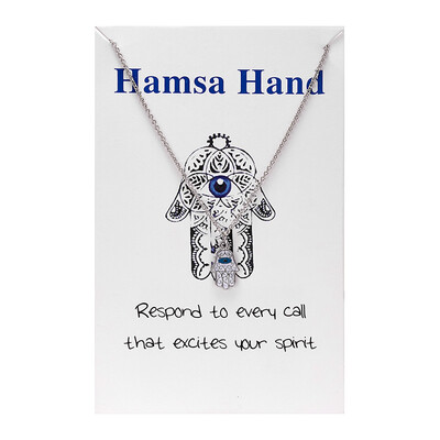 

White Card Lucky Evil Eye Necklace for Women Gold Silver Color Blue Eye Hamsa Hand Pendant Necklace Collare Fashion Jewelry Gift