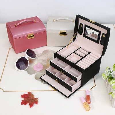

Three Layer Jewelry Storage Organizer Box PU Earring Necklace Display Case Cabinet Jewelry Holder BoxJewelry Storage Box
