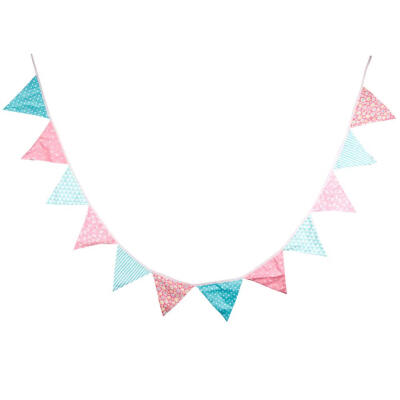 

12 Flags Pink Blue Floral Cotton Fabric Bunting Pennant Banner Birthday