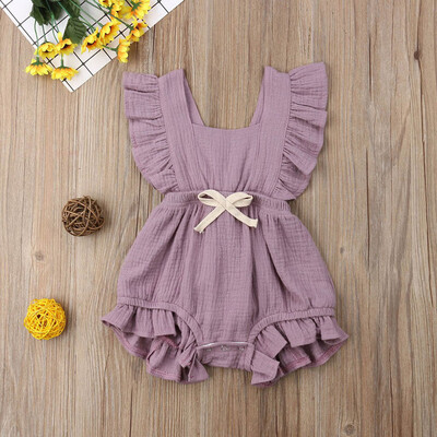

Newborn Infant Baby Girls Color Solid Ruffles Backcross Romper Bodysuit Outfits