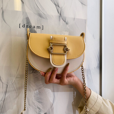 

Qiao Bani 2019 new Korean fashion Dongdaemun hit color elliptical saddle bag slant diagonal cross-flow PU handbag