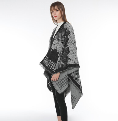 

New lace houndstooth warm shawl factory direct Europe&America autumn&winter scarf long thick cloak cloak