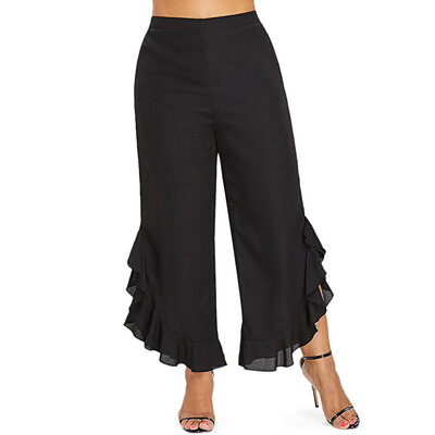 

Plus Size High Waist Solid Color Ruffles Asymmetric Women Chiffon Pants