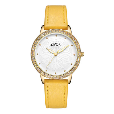 

ZIVOK 8018 Women Quartz Wrist Watch PU Leather Vintage Dimensional Carving Flower Dial Watch World Time Display with Gift Box