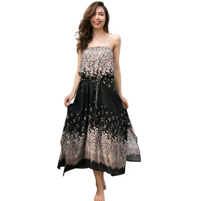

Summer Maxi Dress Off Shoulder Women Floral Print High Waist Tunic Dresses