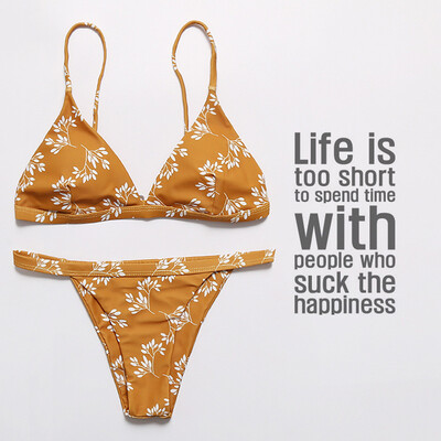 

Roseonmyhand Women Swimwear Bikini Set Print Flower Push-Up Padded Bathing Swimsuit Beachwear