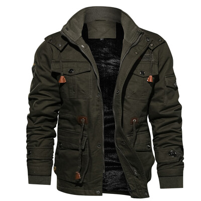 

2019 Fashion Men Winter Thermal Jacket Zipper Pockets Casual Windbreaker Coats