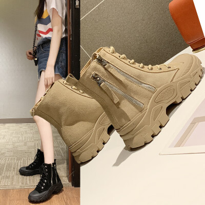 

Scrub leather Martin boots womens autumn&winter new Korean version of the side zipper leather