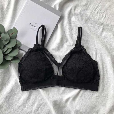 

Sexy Lingerie Women Bra Push Up Black White Lace Bralette Intimates Floral Lace Top Triangle Cups Plus Size Bra Female