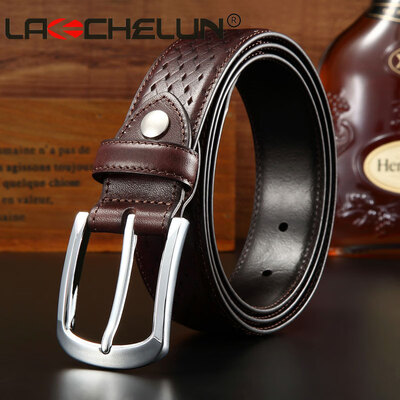 

Diamond pattern mens top layer leather belt fashion retro leather belt pin buckle belt