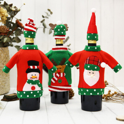 

Tailored 3Pcs Santa Claus Wine Lovely Decoration With Hat Clothing Red Wine Bottle Case