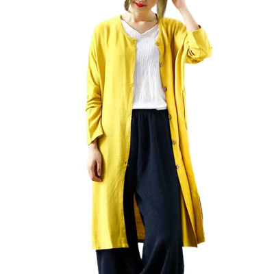 

Toponeto Women Casual Long Sleeve Open Front Solid Button Blazer Long Cardigan Coat