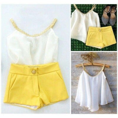 

US Stock Toddler Kids Girls Chiffon Strappy Tops Shorts Summer Outfits 2Pcs Set