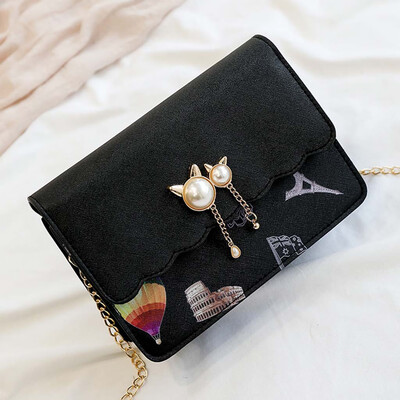 

Tailored Womens Chain Shoulder bag Pearl Small Square Bag Casual Wild