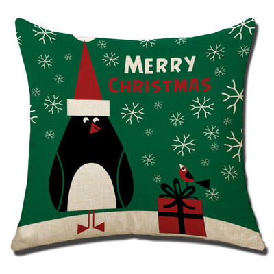 

〖Follure〗Christmas Linen Square Throw Flax Pillow Case Decorative Cushion Pillow Cover A