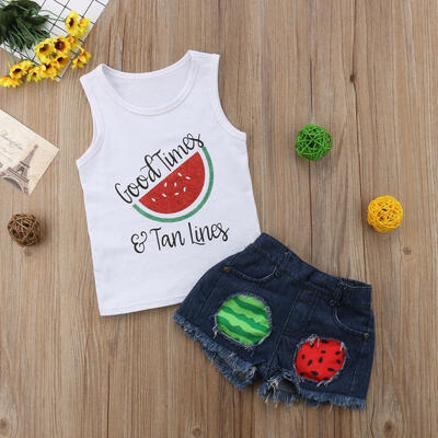 

Kids Baby Girls Watermelon Tops Denim Short Pants Outfits Set Clothes