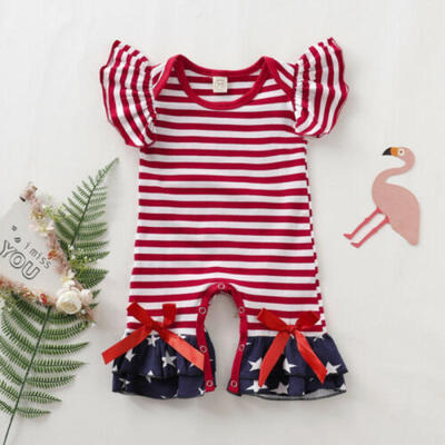 

America Stars & Stripes Newborn Baby Girl Independence Day Ruffle Romper Outfit