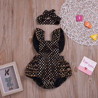 

Newborn Kids Baby Girls Outfits Clothes Dot Ruffles Romper BodysuitHeadband Set