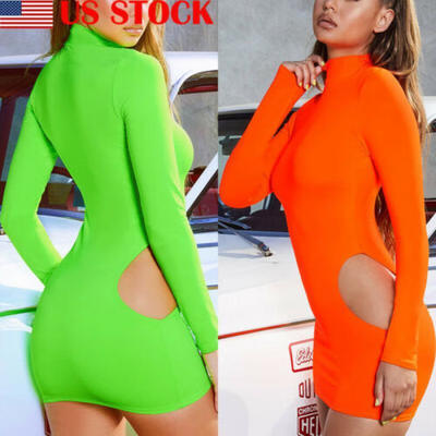 

Womens Bodycon Mini Dress Ladies Sexy Long Sleeve Clubwear Party Dress PLUS SIZE