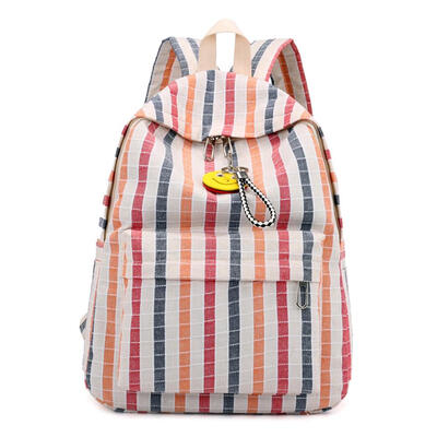 

Striped Travel Backpacks Women School Bags Large Knapsack Preppy Rucksack