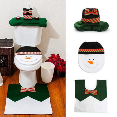 

3pcs Home Christmas Decoration Xmas Snowman Toilet Seat Cover Rug Bathroom Set