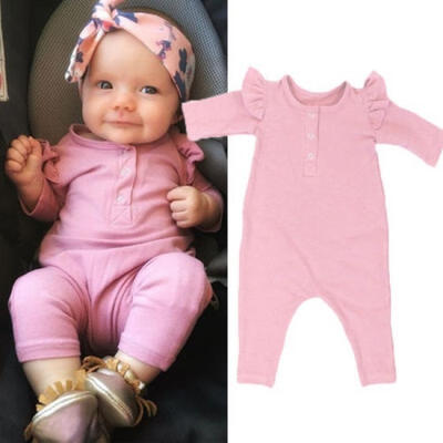 

0-2 Years Old Baby Girl Cute Pink Long Romper Jumpsuit