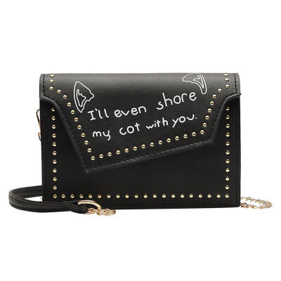 

Rivet Shoulder Handbags PU Leather Women Letter Print Chain Crossbody Bags