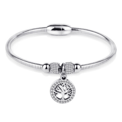 

New AAA Zircon Life Tree316L Titanium Steel Bracelet Ladies Magnet Bracelet