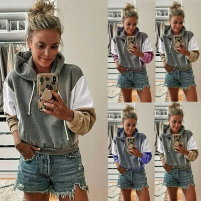 

US Women Hoodie Jumper Sweatshirt Sweater Casual Crop Top Coat Sports Pullover