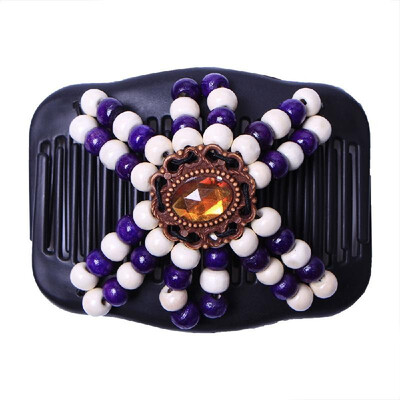 

Retro Wooden Beads Magic Hair Comb Double Row Hairpin Insert Women Hairstyle Clip