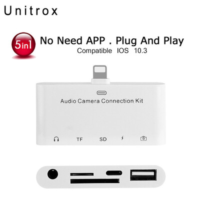 

5 in 1 camera connection kits for lighting to SD TF card readerusb 3 camera adapter35mm headphone jackcharing for lightning