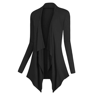 

Toponeto Women Solid Drape Front Open Irregular Casual Cardigan Thin Coat Tops Outcoats