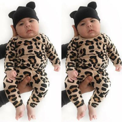 

US Newborn Baby Girl Boy Autumn Clothes Leopard Romper Jumpsuit Playsuit Outfits