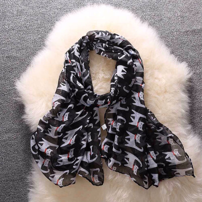 

Gobestart Women Ladies Bowknot Cat Print Pattern Long Scarf Warm Wrap Shawl