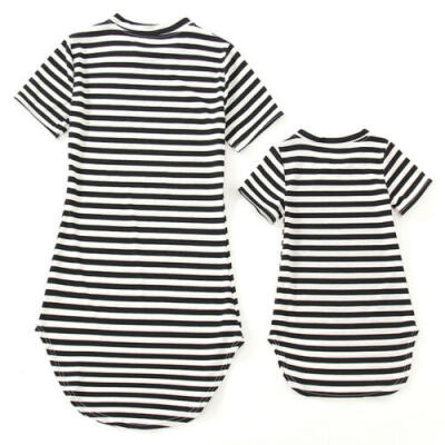 

Mommy&Me Family Matching Dress Mother Daughter Floral Holiday Striped Dress