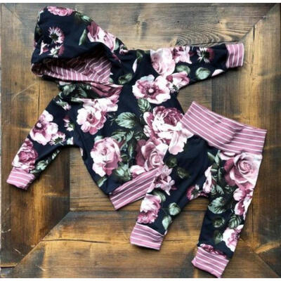 

Newborn Baby Boys Girls Flower Hooded Tops Sweatshirt Pants Outfits Clothes 0-3T