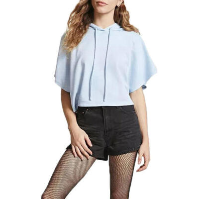 

Casual Women Short Sleeve Hoodies Lightweight Crop Tops Pullover Sweatshirt