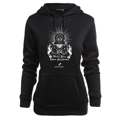 

2019 New Fashion Women Twelve Constellations Printed Hoodie Long Sleeve Cool Black Sweatshirts Pullovers
