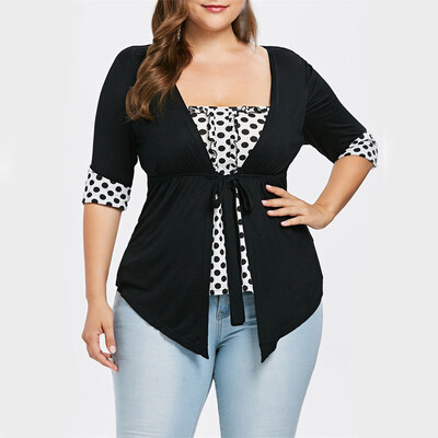 

Womens Summer Slim Half Sleeve T-shirt Drawstring Polka Dot Tops Shirts