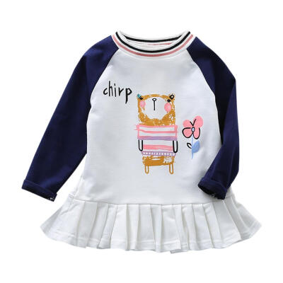 

Cute Animal Long Sleeve Princess Dress Girl Kids Pleated Hem Casual Clothes