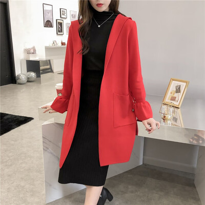 

Fall 2018 new sweater womens long cap waist horn sleeves knitted jacket womens euramerican style