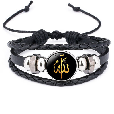 

Stylish Islamic Arab Allah Time Gem Bracelets Bangles Handmade Multilayer Leather Beaded Bracelets