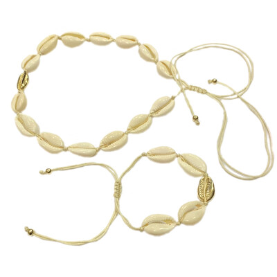 

Puka gold cowrie Natural Shell necklace bracelet set women best friend cowry seashell bijoux collier femme bohemian jewellry
