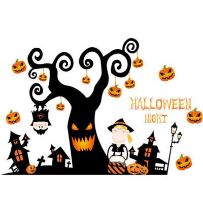 

Greensen Pumpkin Lantern&Tree Wall Sticker Decal for Halloween Festival Decor Window Display