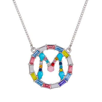 

Multicolor fashion Silver charm 26 Alphabet Round pendant necklace pave zircon initial letter necklaces Couple Name necklace